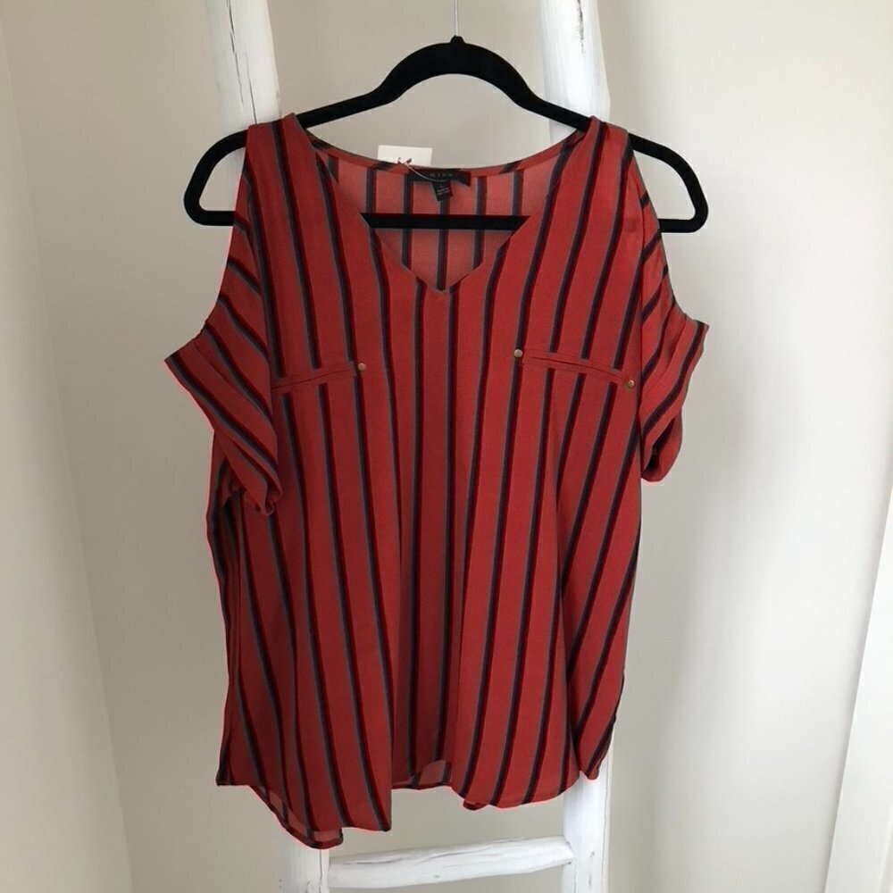 Mine Women's Cold Shoulder Short Sleeve Blouse Sz L